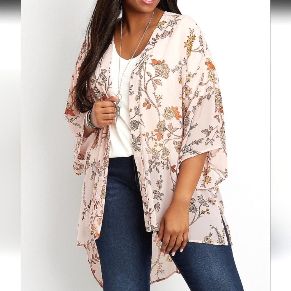 Maurices Oversized Pink Floral Cardigan Kimono